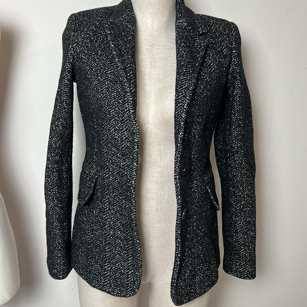 Theory Herringbone Wool Blend Teshonna Lapel Collar Two Button Blazer 2